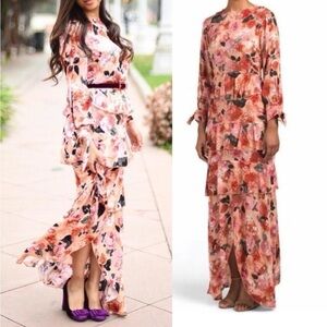 Anthropologie,Jaase, Stunning Floral Long-Sleeve Tiered Dress,EUC, Size Small